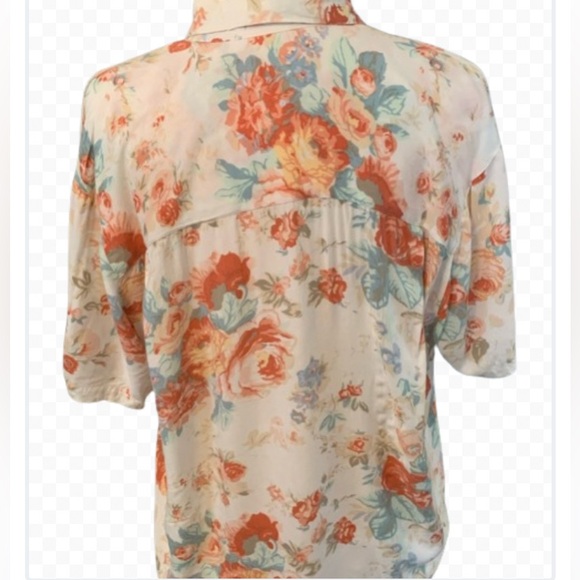 Vintage 90s Y2K Floral Button up Blouse M oversized lightweight coastal cowgirl - Picture 3 of 14